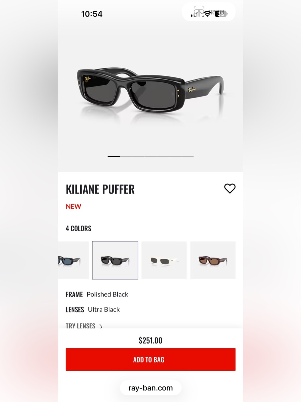 Ray-Ban Kiliane Puffer Sunglasses - Polished Black with Ultra Black Lenses